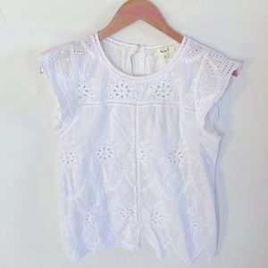 Love J eyelet white short sleeve blouse, Size L